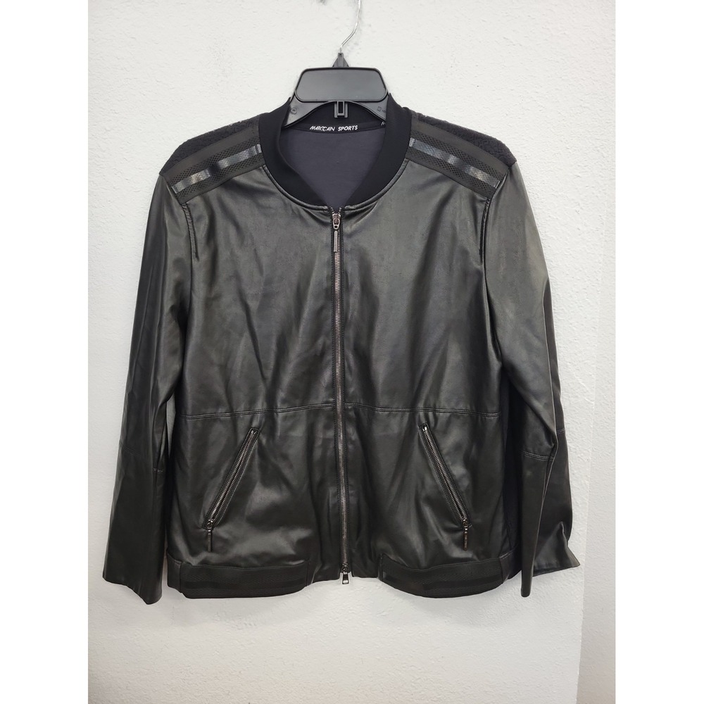 Marc Cain Sports Black Zip-Up Faux Leather Bomber Jacket, Size N4